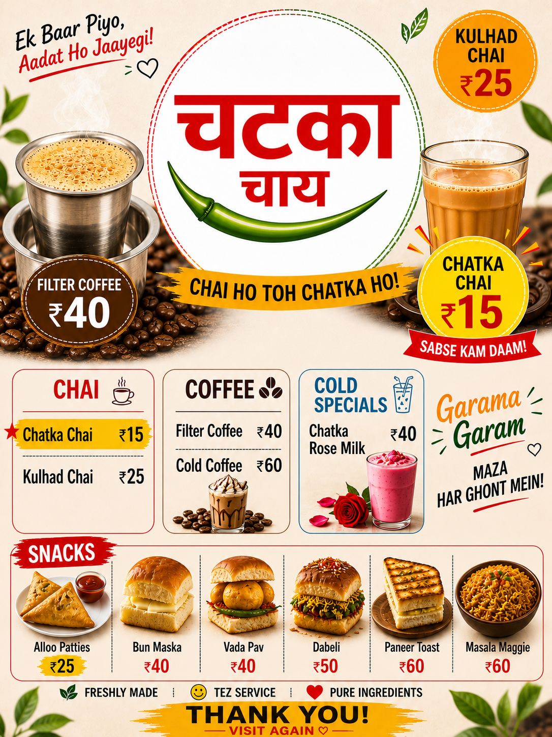 Chatka Chai Full Menu